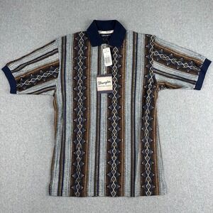 NEW Wrangler Western Shirts Kids Polo Shirt L 10-12 Blue Brown Print Cotton